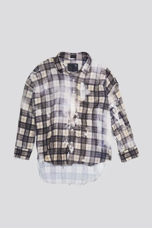 R13 Tops Women SHREDDED SEAM DROP NECK 8211 BLEACH PRINTED PLAID
