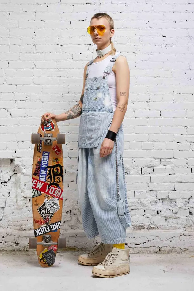 R13 Wide Leg Women CROPPED DOUBLE BIB OVERALL 8211 HICKORY CHECKERBOARD