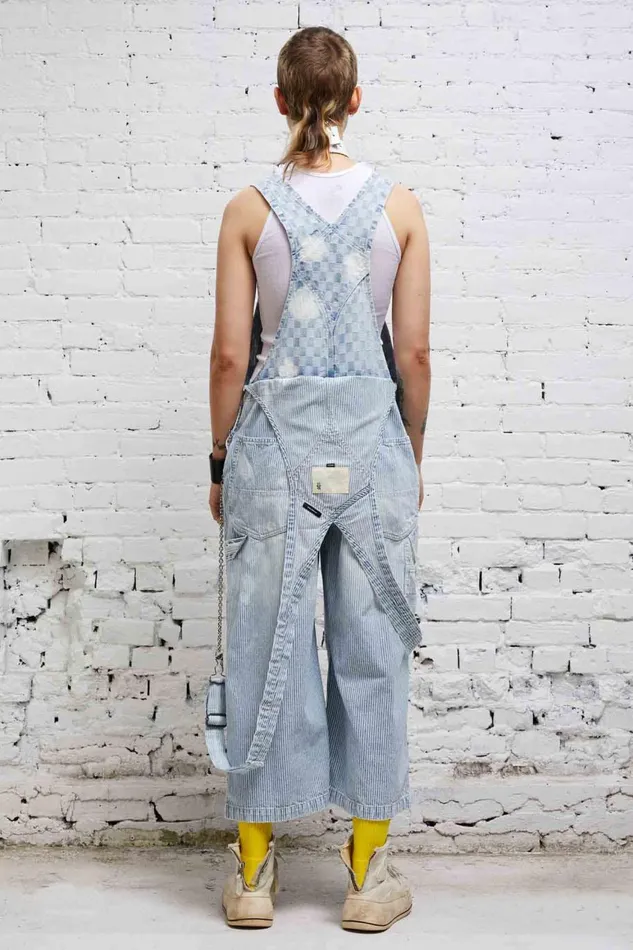 R13 Wide Leg Women CROPPED DOUBLE BIB OVERALL 8211 HICKORY CHECKERBOARD