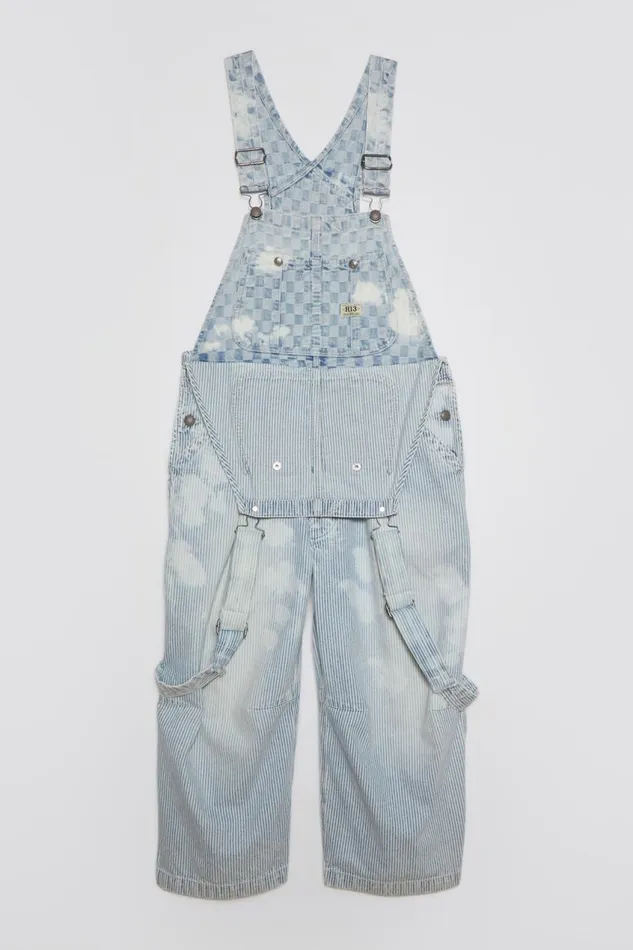 R13 Wide Leg Women CROPPED DOUBLE BIB OVERALL 8211 HICKORY CHECKERBOARD