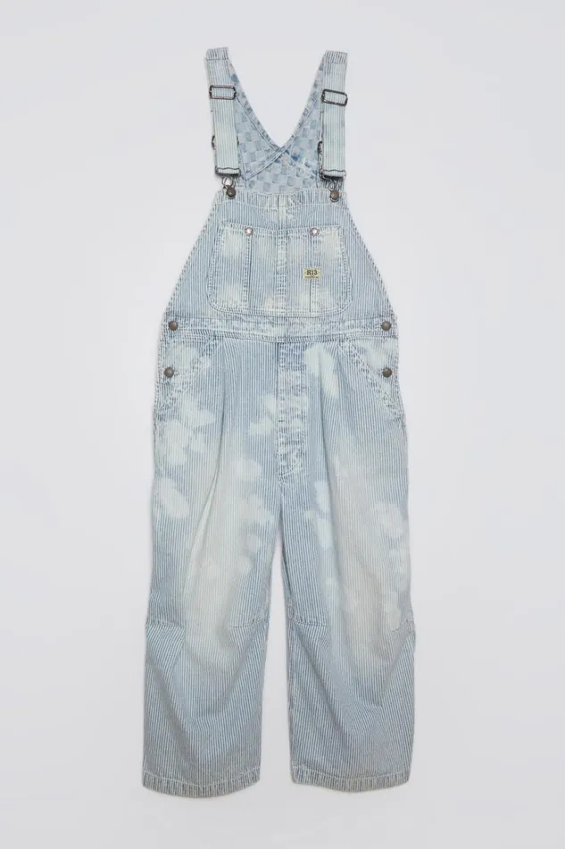 R13 Wide Leg Women CROPPED DOUBLE BIB OVERALL 8211 HICKORY CHECKERBOARD