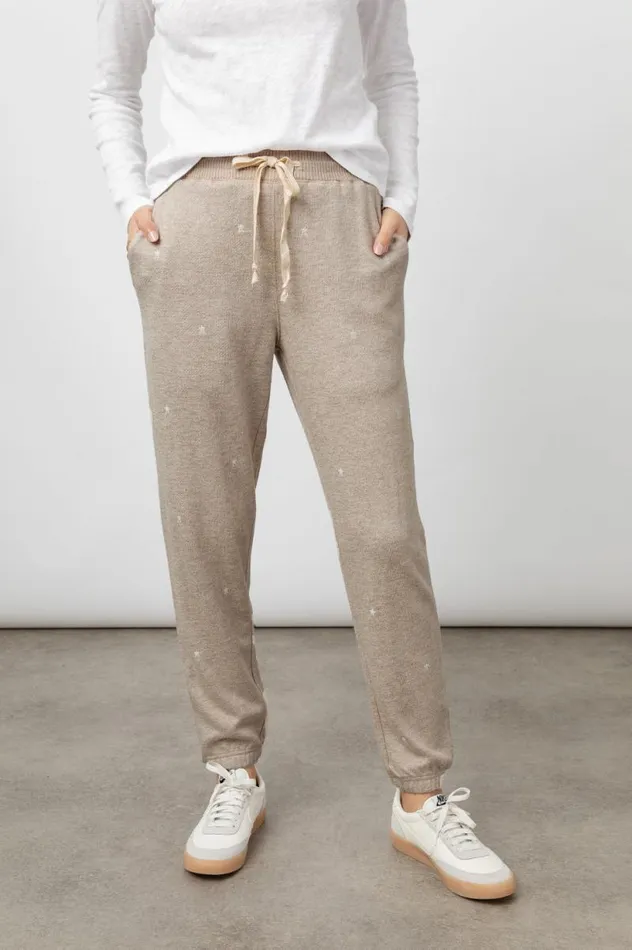 Rails Pants and Shorts Women KINGSTON SWEATPANT Heather Brown Embroidered Stars