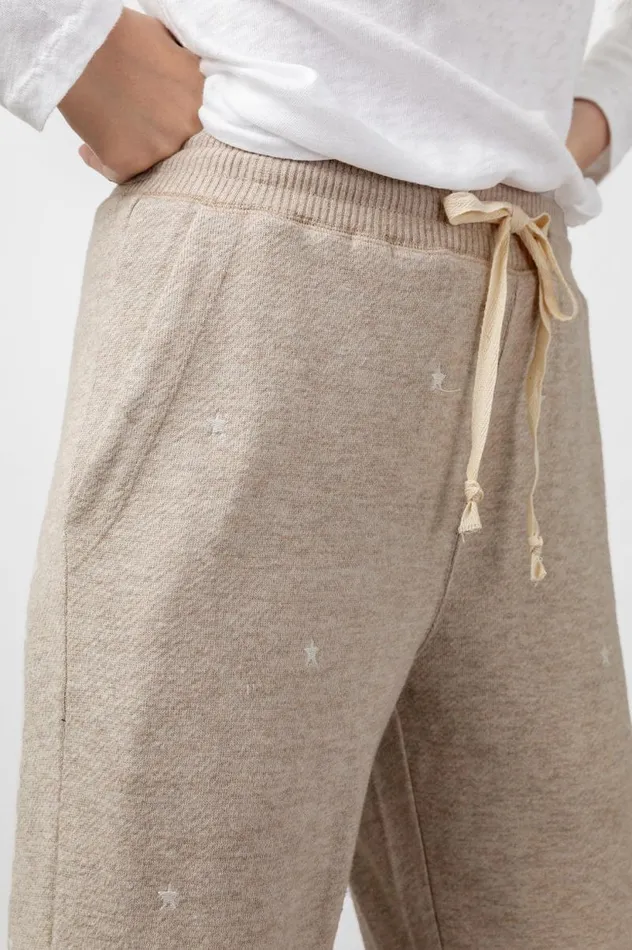 Rails Pants and Shorts Women KINGSTON SWEATPANT Heather Brown Embroidered Stars