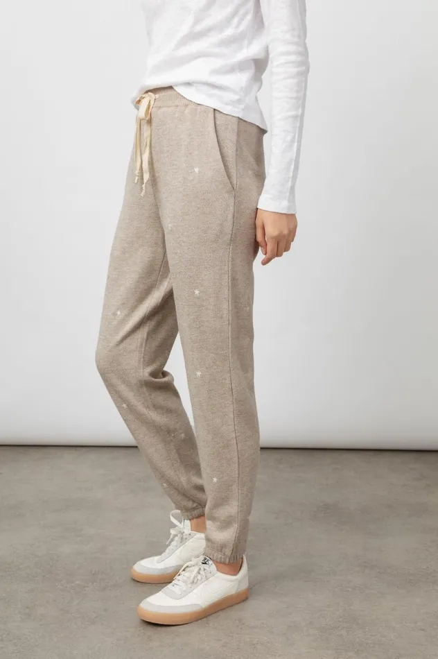 Rails Pants and Shorts Women KINGSTON SWEATPANT Heather Brown Embroidered Stars