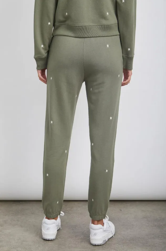 Rails Pants and Shorts Women KINGSTON SWEATPANT Olive Embroidered Ivory Stars
