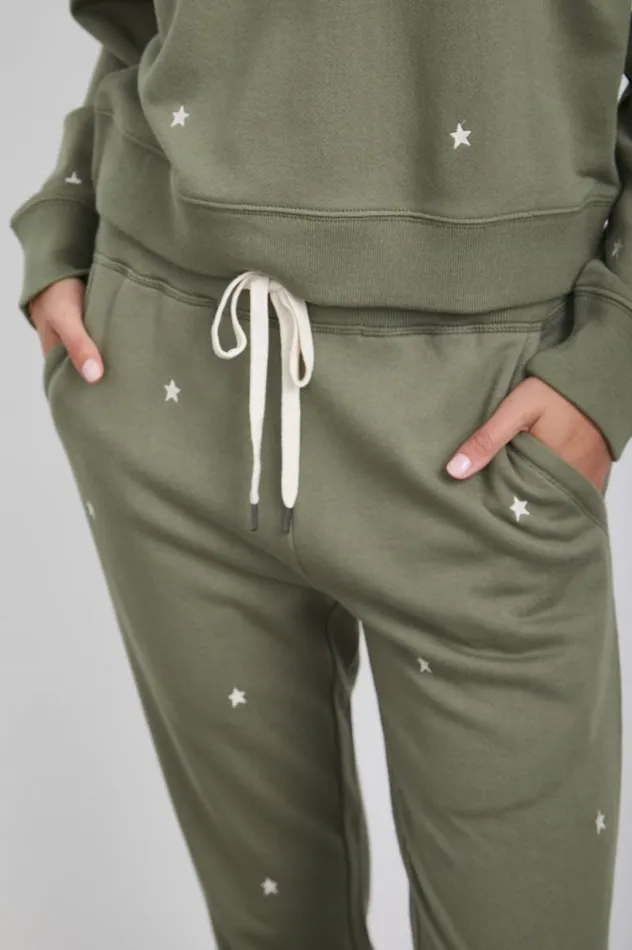 Rails Pants and Shorts Women KINGSTON SWEATPANT Olive Embroidered Ivory Stars