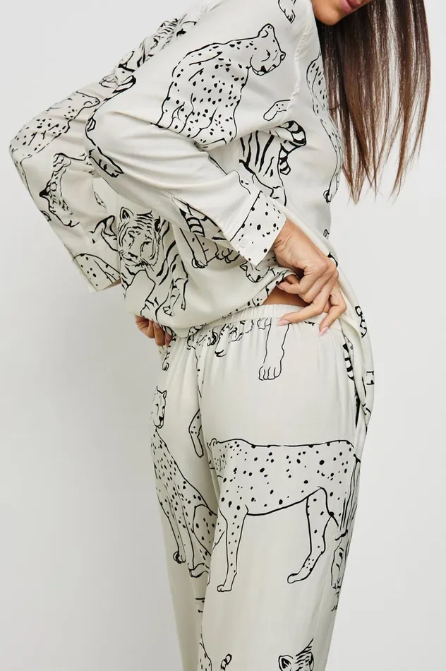 Rails Sleepwear and Lounge Women LUNA PAJAMA SET Ivory Jungle Cats