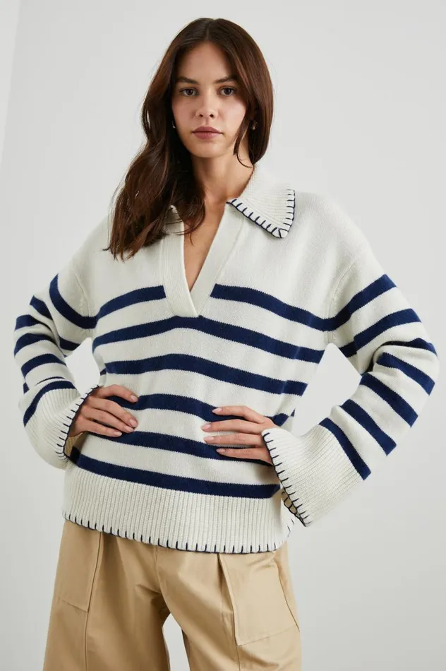 Rails Sweaters Women ATHENA SWEATER Ivory Navy Stripe
