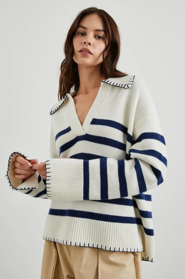 Rails Sweaters Women ATHENA SWEATER Ivory Navy Stripe