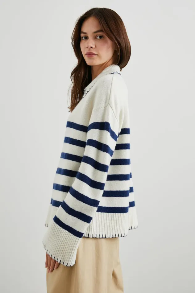 Rails Sweaters Women ATHENA SWEATER Ivory Navy Stripe