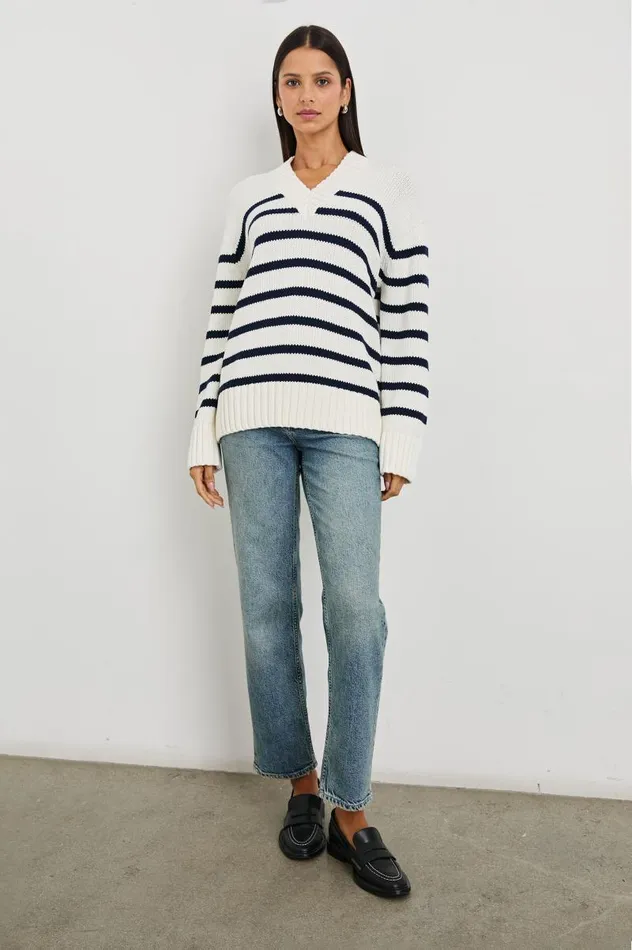 Rails Sweaters Women PENNY SWEATER Ivory Navy Stripe