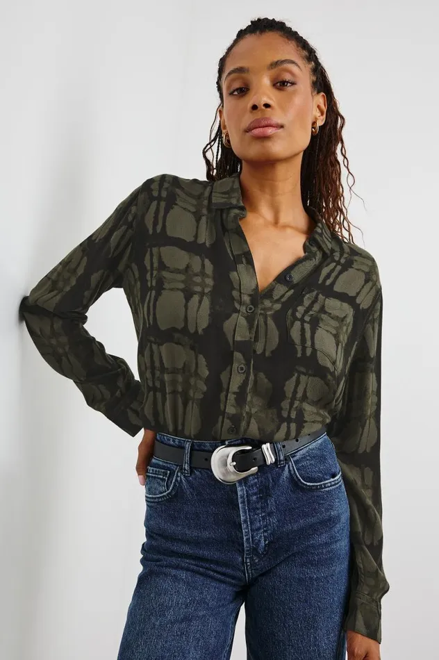 Rails Tops Women HUNTER SHIRT Olive Watercolor Plaid