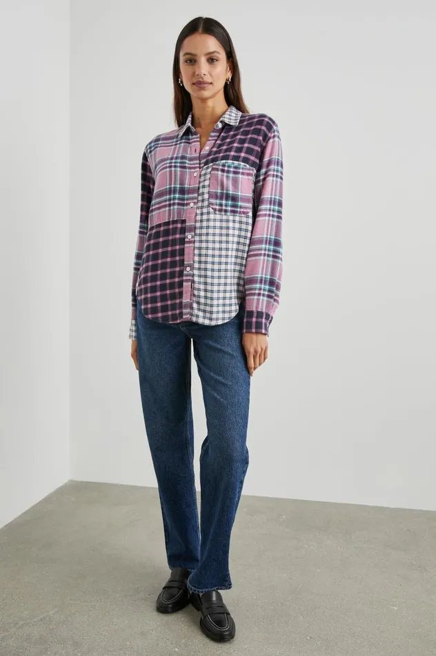 Rails Tops Women LAKIN SHIRT Rose Agave Mixed Plaid