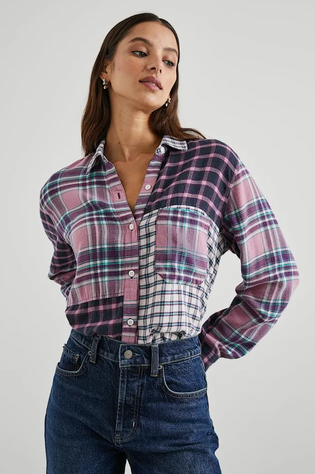 Rails Tops Women LAKIN SHIRT Rose Agave Mixed Plaid