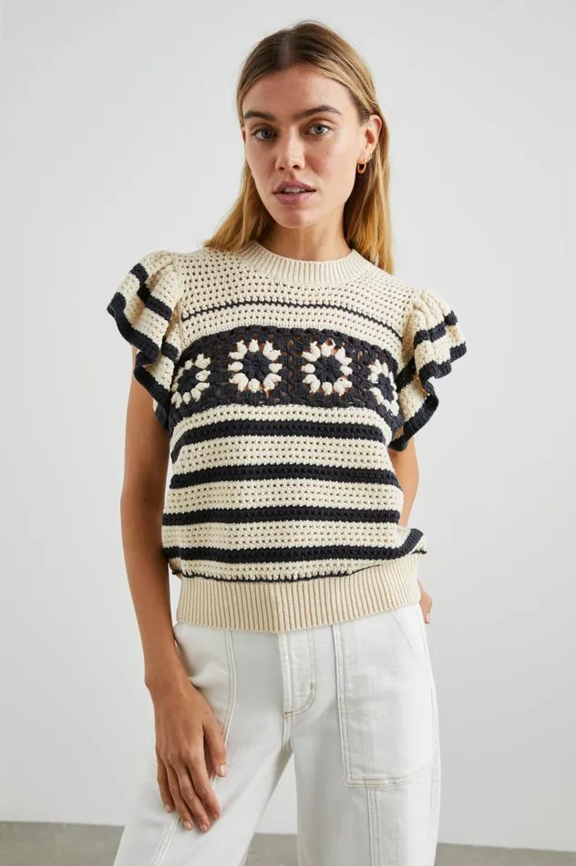 Rails Tops Women PENELOPE TOP Oat Navy Crochet Stripe