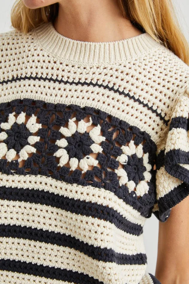 Rails Tops Women PENELOPE TOP Oat Navy Crochet Stripe