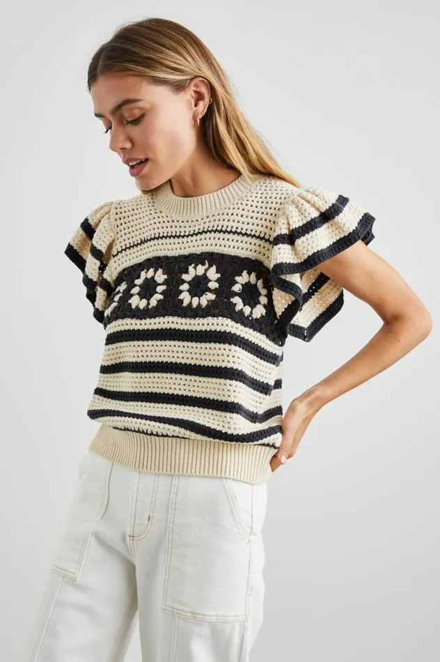 Rails Tops Women PENELOPE TOP Oat Navy Crochet Stripe