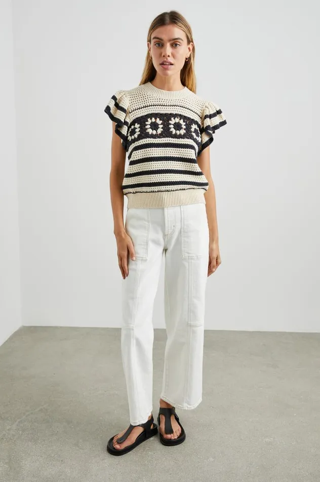 Rails Tops Women PENELOPE TOP Oat Navy Crochet Stripe