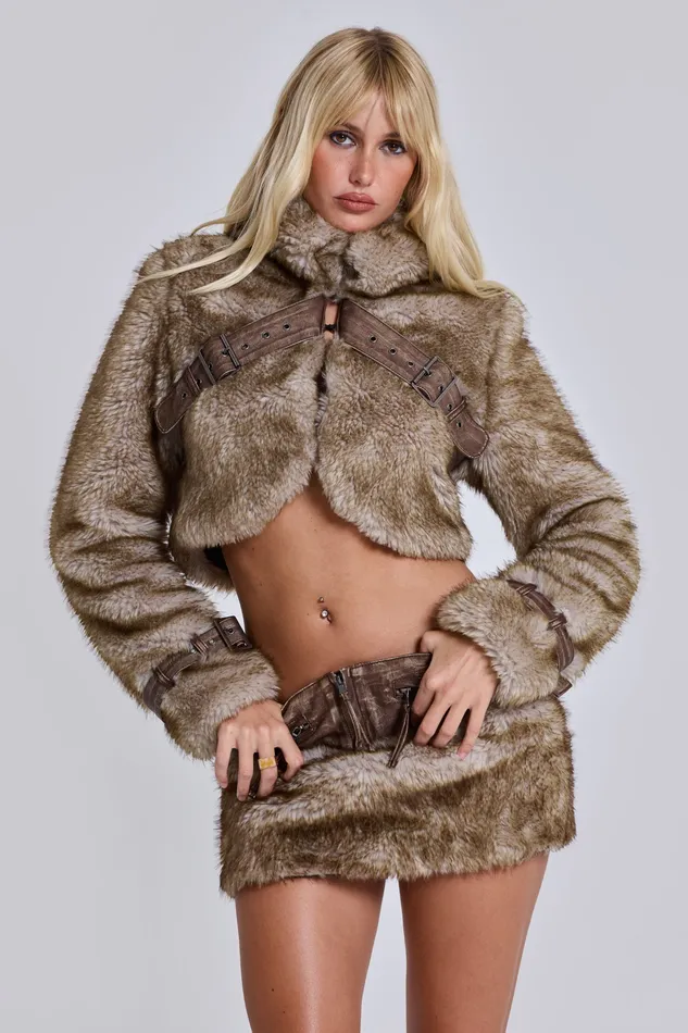 Raven Faux Fur and Leather Crop Jacket Women Outerwear Jaded London