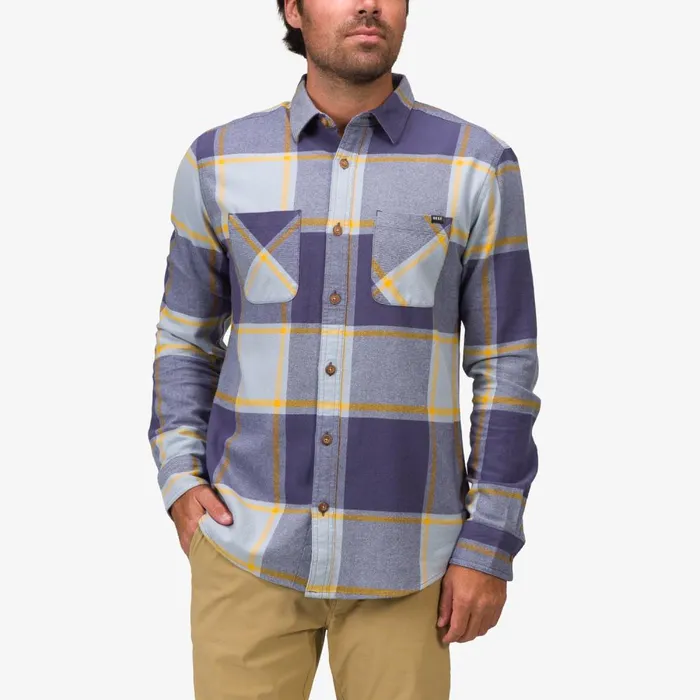 Reef Outerwear Men Morris Long Sleeve Woven Shirt Blue Fog