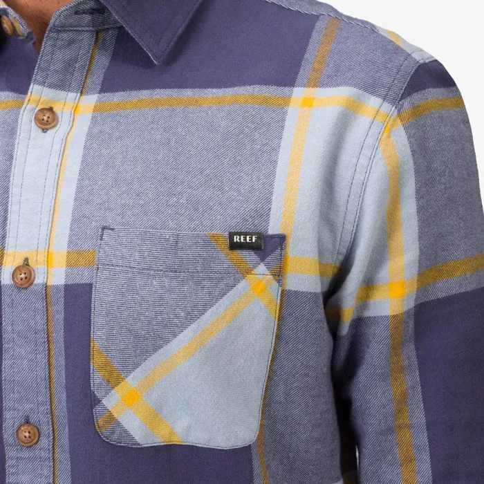 Reef Outerwear Men Morris Long Sleeve Woven Shirt Blue Fog