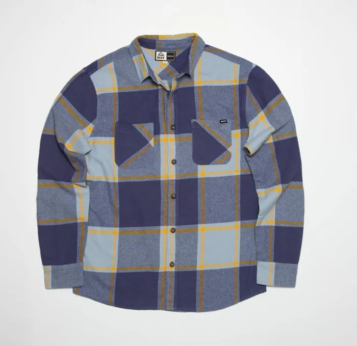 Reef Outerwear Men Morris Long Sleeve Woven Shirt Blue Fog