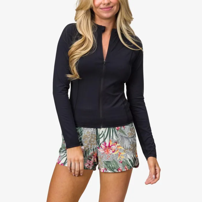 Reef Sets Women Crest Zip Up Long Sleeve Surf Shirt Upf 40 Caviar