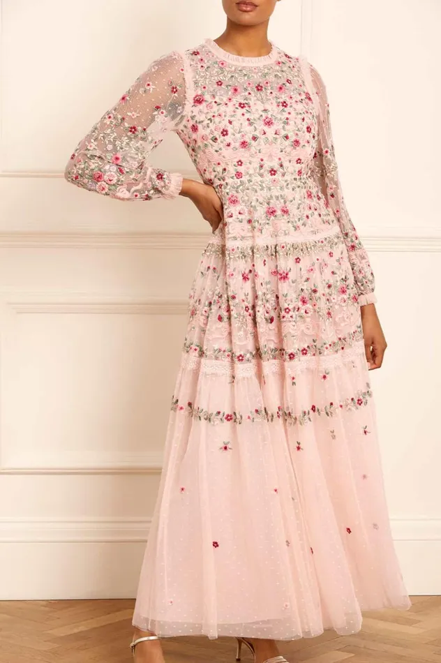 Ribbon Bouquet Gown Pink Women Needle and Thread Dresses