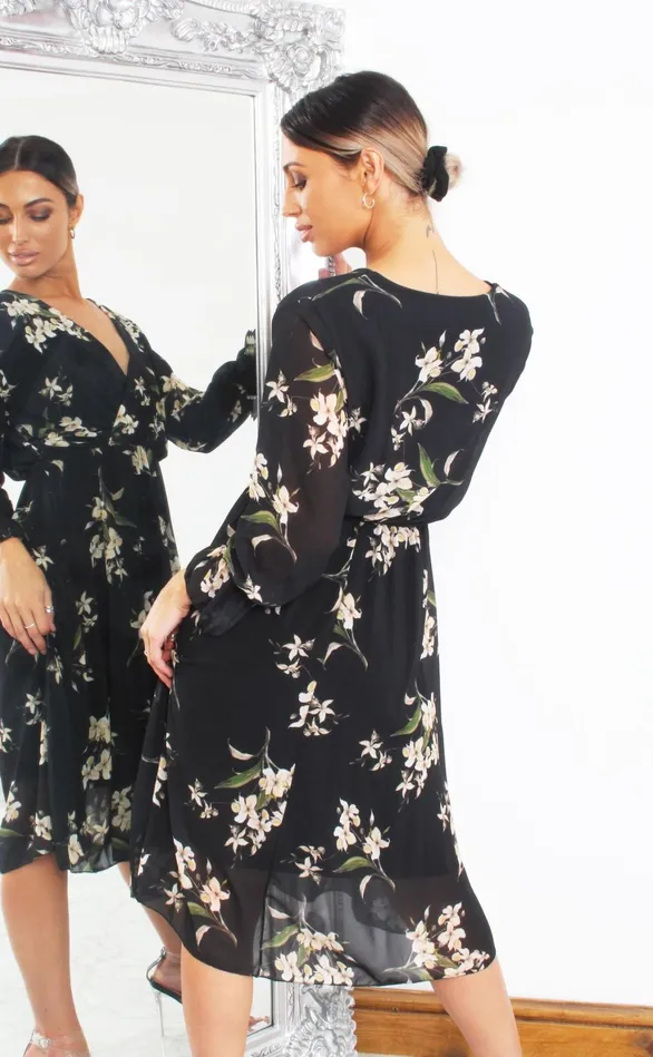 Roleen Black Floral Long Sleeve Wrap Dress Women Missfiga Wrap Dresses Roleen Black Floral Long Sleeve Wrap Dress Women Missfiga Wrap Dresses
