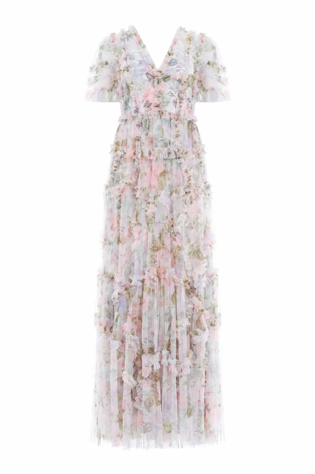 Rose Powder Ruffle Gown Multi Women Needle and Thread Dresses