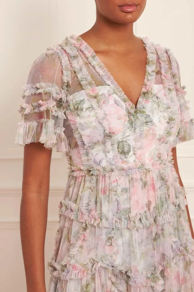 Rose Powder Ruffle Gown Multi Women Needle and Thread Dresses