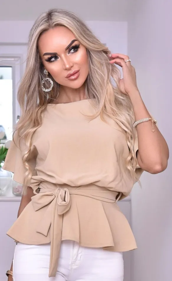 Ruby Stone Batwing Belted Peplum Top Women Missfiga Tops