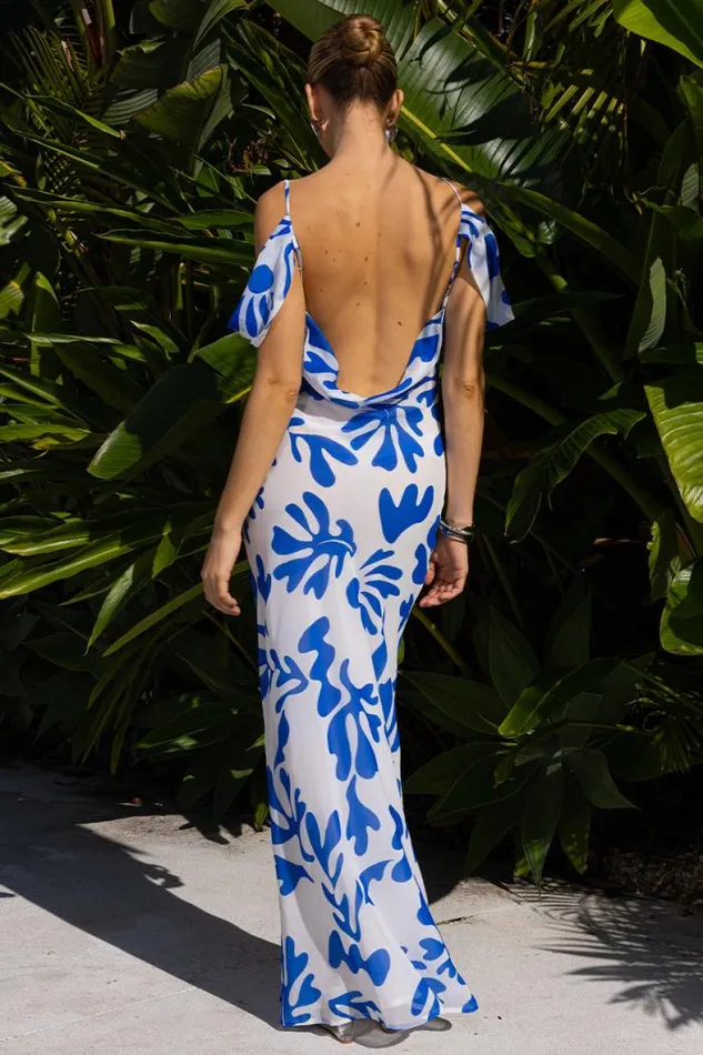 Runaway The Label Maxi Shop NUOVO MAXI DRESS 8211 WHITEBLUE BOTANICA