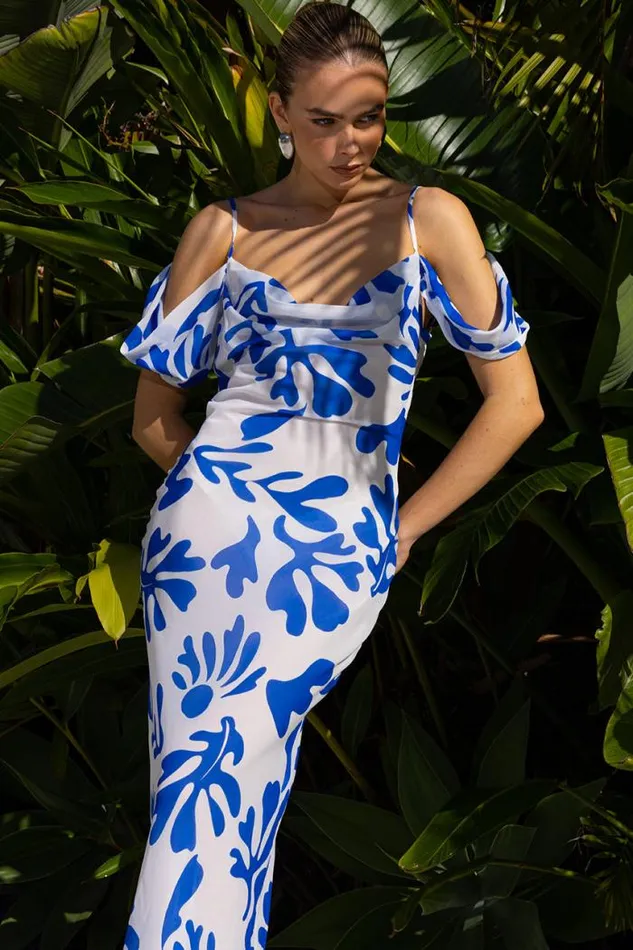 Runaway The Label Maxi Shop NUOVO MAXI DRESS 8211 WHITEBLUE BOTANICA