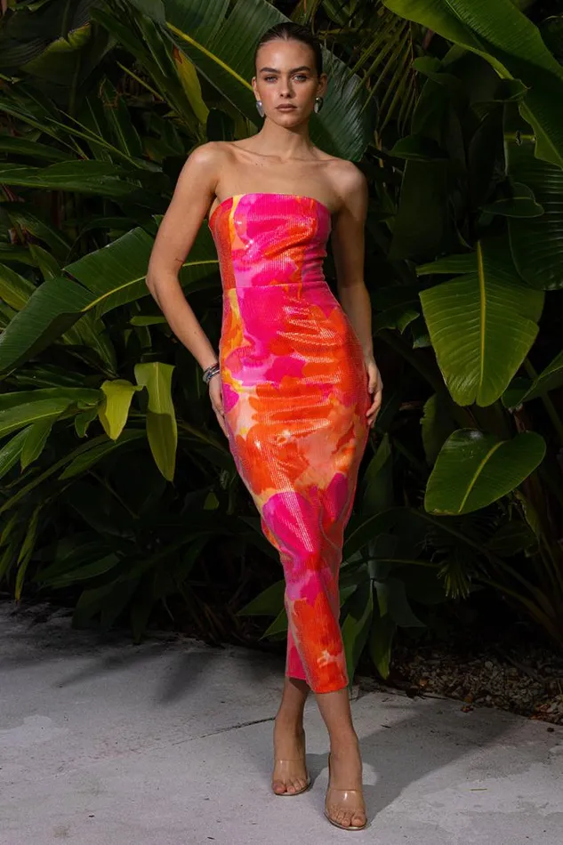 Runaway The Label Midi Shop ORALIE MIDI DRESS 8211 ORANGE FLORAL