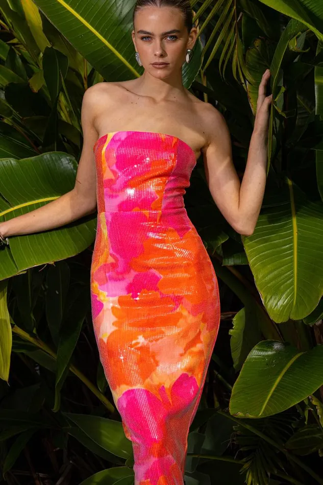 Runaway The Label Midi Shop ORALIE MIDI DRESS 8211 ORANGE FLORAL