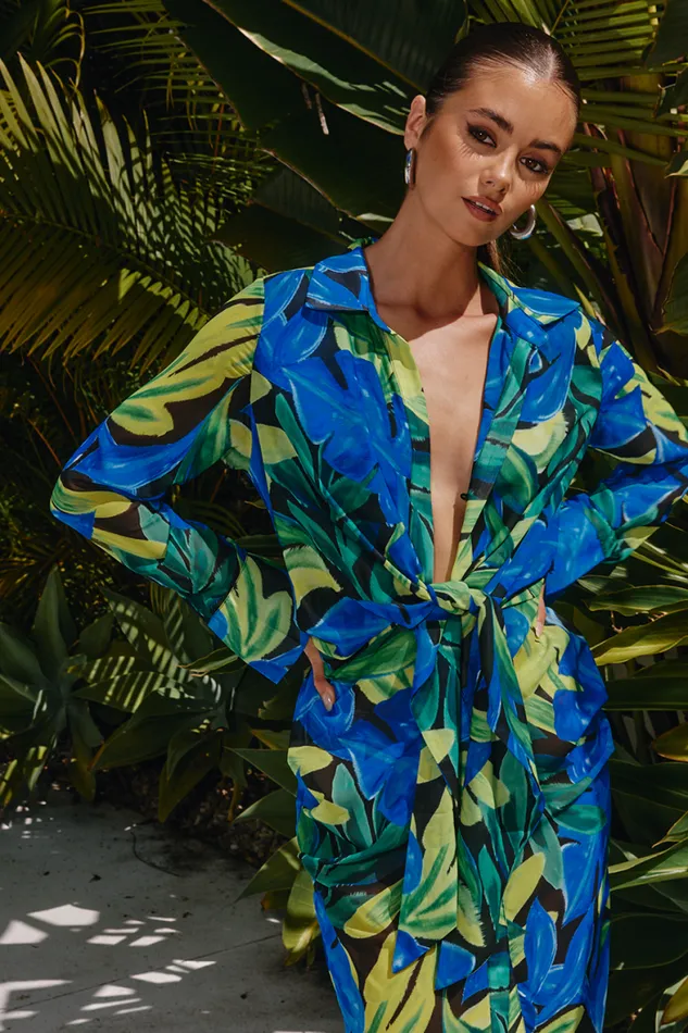 Runaway The Label Midi Shop PARADISE SHIRT DRESS 8211 BLUE FLORAL