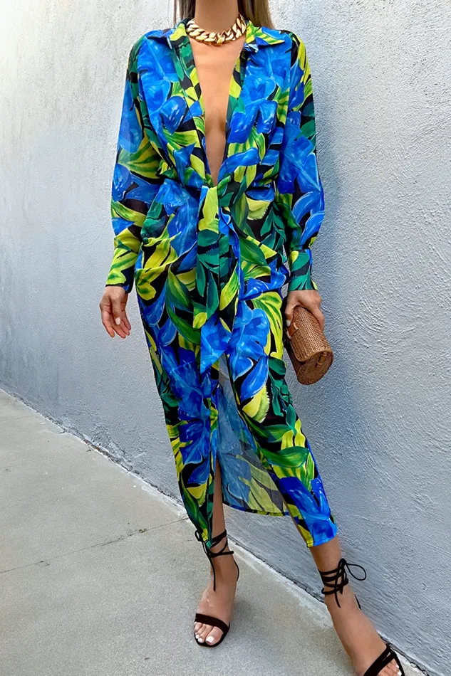 Runaway The Label Midi Shop PARADISE SHIRT DRESS 8211 BLUE FLORAL Runaway The Label Midi Shop PARADISE SHIRT DRESS 8211 BLUE FLORAL