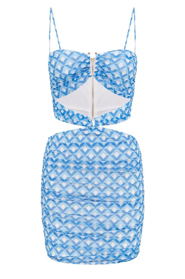 Runaway The Label Mini Shop KIM MINI DRESS 8211 SKY GEO PRINT