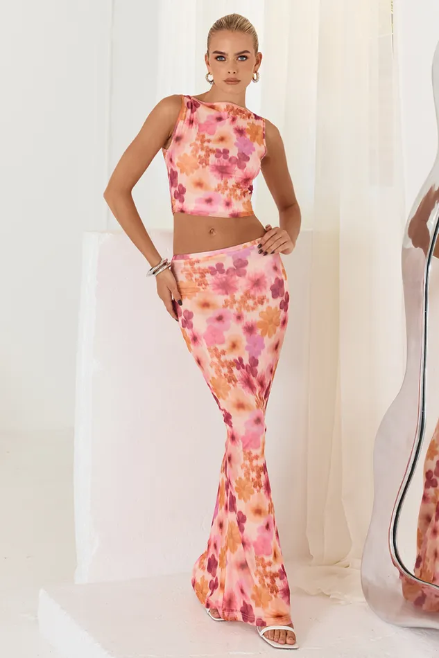 Runaway The Label Skirts Shop ZARELA MAXI SKIRT 8211 ORANGE FLORAL