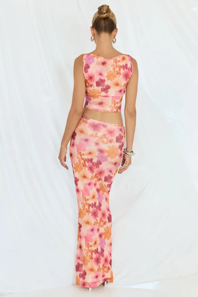 Runaway The Label Skirts Shop ZARELA MAXI SKIRT 8211 ORANGE FLORAL