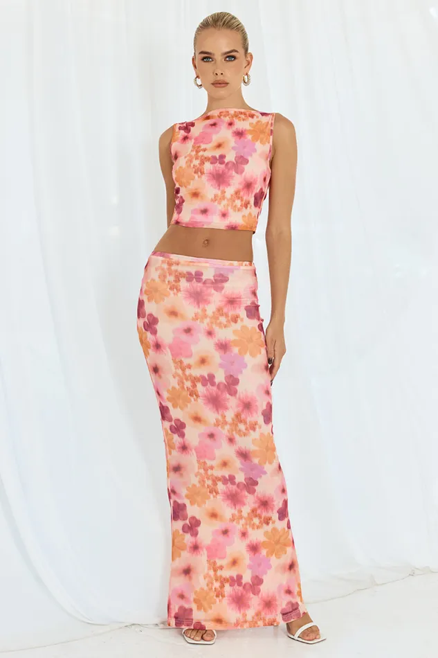 Runaway The Label Skirts Shop ZARELA MAXI SKIRT 8211 ORANGE FLORAL