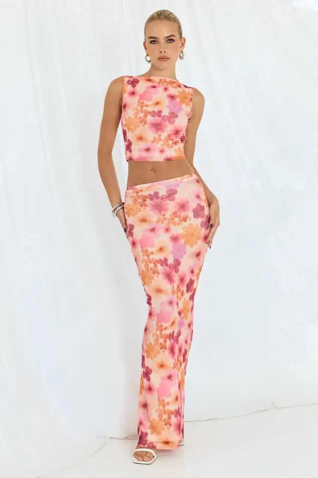 Runaway The Label Skirts Shop ZARELA MAXI SKIRT 8211 ORANGE FLORAL
