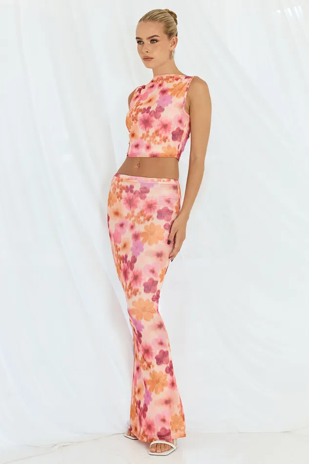 Runaway The Label Skirts Shop ZARELA MAXI SKIRT 8211 ORANGE FLORAL