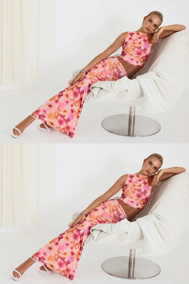 Runaway The Label Skirts Shop ZARELA MAXI SKIRT 8211 ORANGE FLORAL