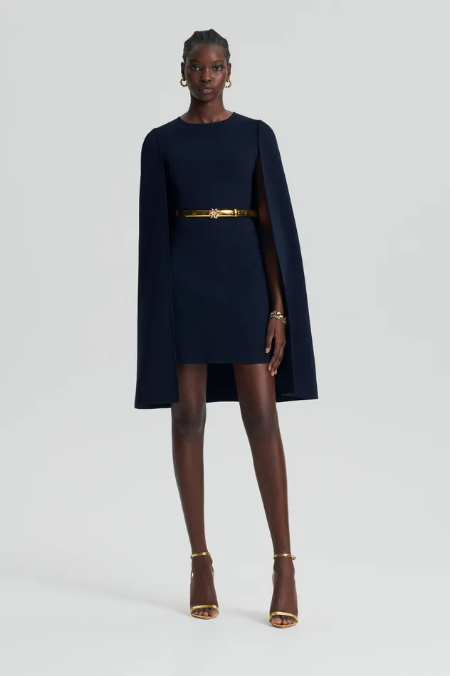 Scanlan Theodore CREPE KNIT CAPE DRESS NAVY Women Dresses