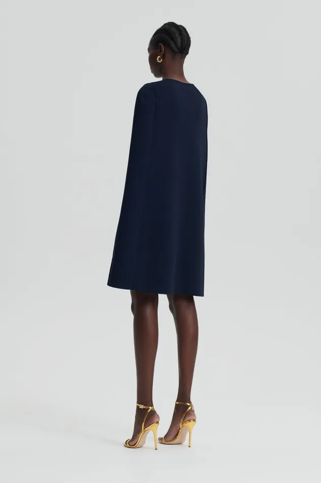Scanlan Theodore CREPE KNIT CAPE DRESS NAVY Women Dresses Scanlan Theodore CREPE KNIT CAPE DRESS NAVY Women Dresses