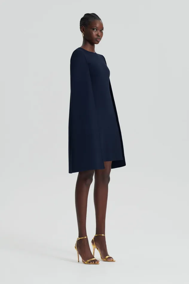 Scanlan Theodore CREPE KNIT CAPE DRESS NAVY Women Dresses Scanlan Theodore CREPE KNIT CAPE DRESS NAVY Women Dresses