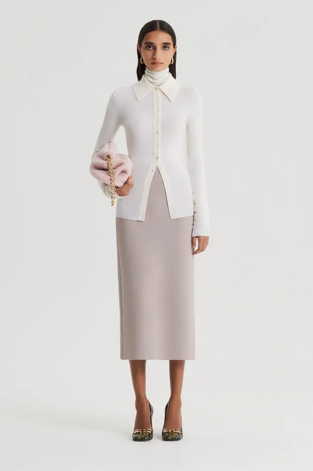 Scanlan Theodore CREPE KNIT PENCIL SKIRT MIDI OYSTER Women Skirts