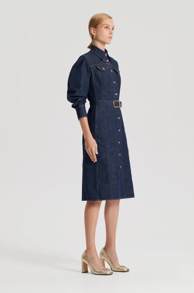 Scanlan Theodore DENIM GOLD BUCKLE DRESS INDIGOB Women Denim